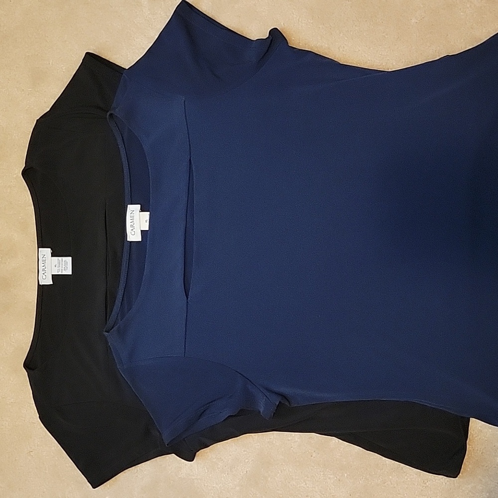 Carmen Black and Navy Short Sleeve Tops (2)